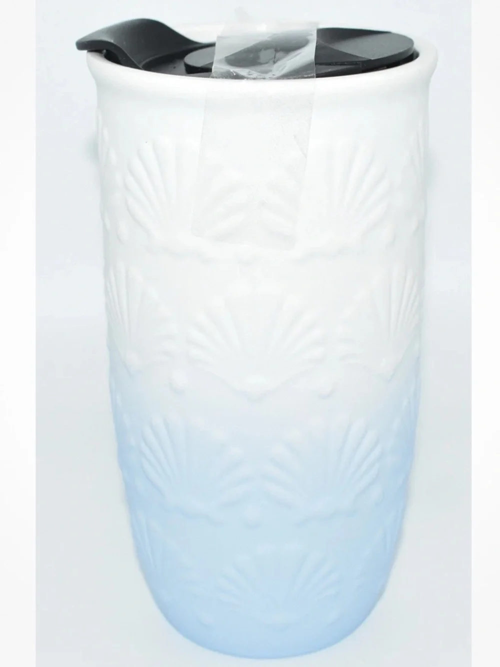 Luna & Sage Blue Matte Ombre 3D Seashell Ceramic Travel Mug With Lid NWT!